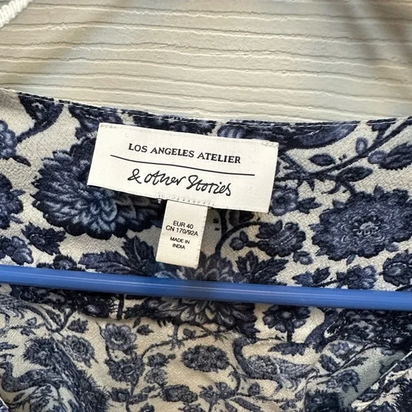 & Other Stories Navy and White Floral Wrap Midi Dress - Picture 2 of 3